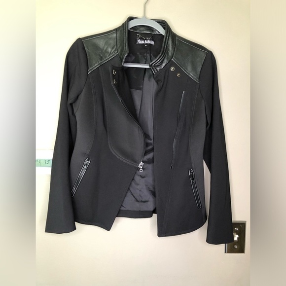 YOANA BARASCHI Sporting Life Moto Blazer Black Jacket with Lambskin Leather Sz 4 - Picture 2 of 7